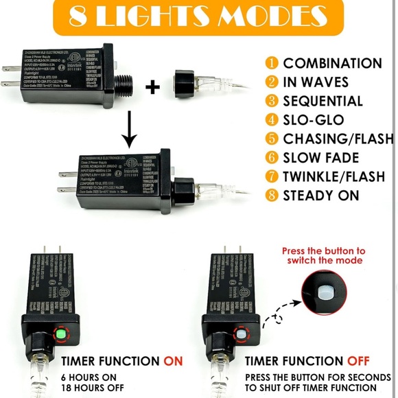 66Ft 200 LED Fairy Lights Waterproof String Lights Outdoor 8 Modes (Warm White) - Picture 4 of 7